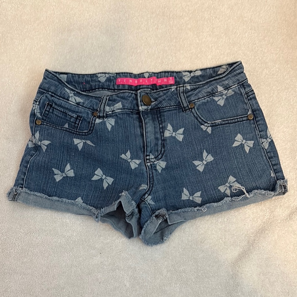 Tinseltown Blue and White Jean Shorts Butterfly Print